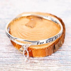 Tri-Color Charm Bracelet. Mobius Band. John 3:16. Engraved Silver.